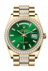 Rolex Day Date 40 Bright Green Diamond Set Dial Bezel Yellow Gold President Bracelet 128348Rbr Watch